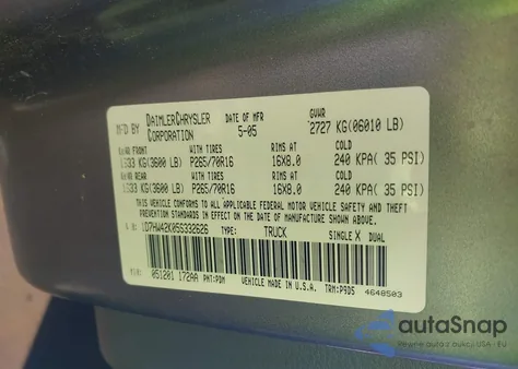 2005 Dodge Dakota Slt z USA, uszkodzony, nr VIN 1D7HW42K05S332626